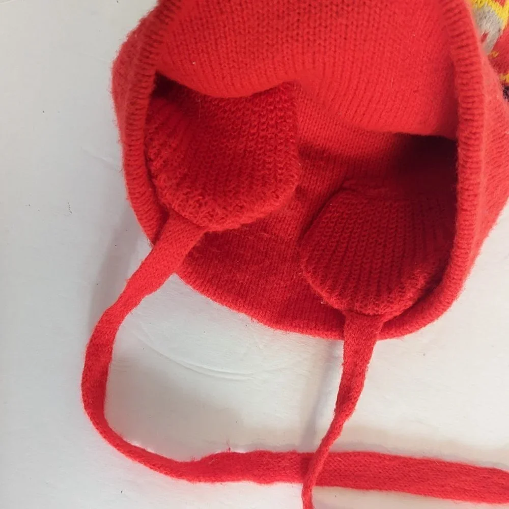 Vintage Choo Choo Train Knit Hat Pom Pom Red Model Toy‎